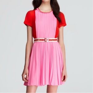 Juicy Couture Pink/Red Silk blend pleated dress size 4 (belt not included)